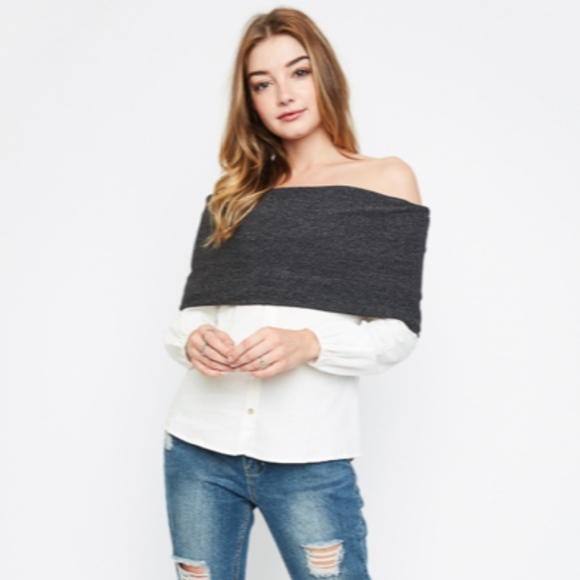 Hayden Tops - Hayden of Los Angeles Off Shoulder Button-down L